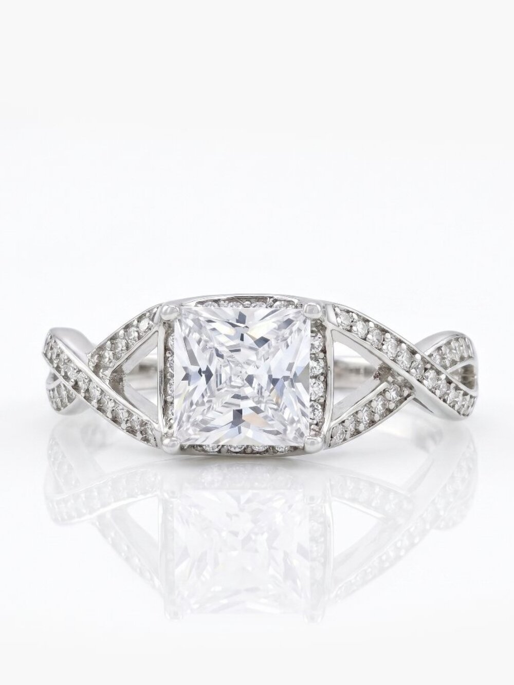 Classic Engagement Style Square Halo ring with twist band,  925 Sterling …